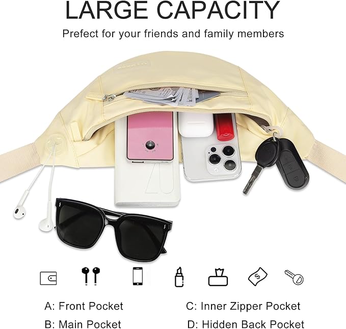 MAXTOP Large Crossbody Fanny Pack with 4-Zipper Pockets,Gifts for Enjoy Sports Festival Workout Traveling Running Casual Hands-Free Wallets Waist Pack Phone Bag Carrying All Phones