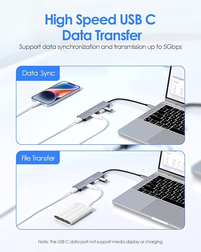 LENTION USB C Hub, Multiport with 4K HDMI Port, 3xUSB-A Ports, USB-C Data Port, 100W PD Port, Compatible New MacBook Pro/Air, iPhone 15 Pro/Pro Max, Surface, Chromebook, More(CE35s, Gray)