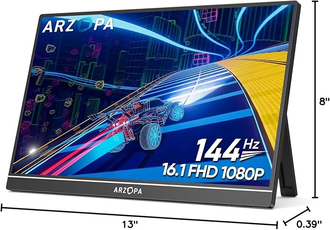 ARZOPA 16.1'' 144Hz Portable Gaming Monitor, 106% sRGB 1080P FHD Kickstand Portable Monitor with HDR, Ultra Slim, Eye Care, External Second Screen for Laptop, PC, PS5, Mac, Xbox-Z1FC