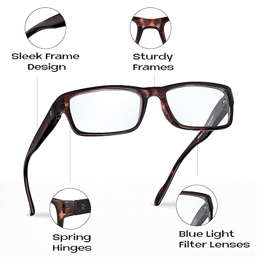 Readerest 2.0 Blue Light Reading Glasses - Lightweight Computer Glasses - Eye Strain, UV Glare Protection (Bourbon+Tortoise)