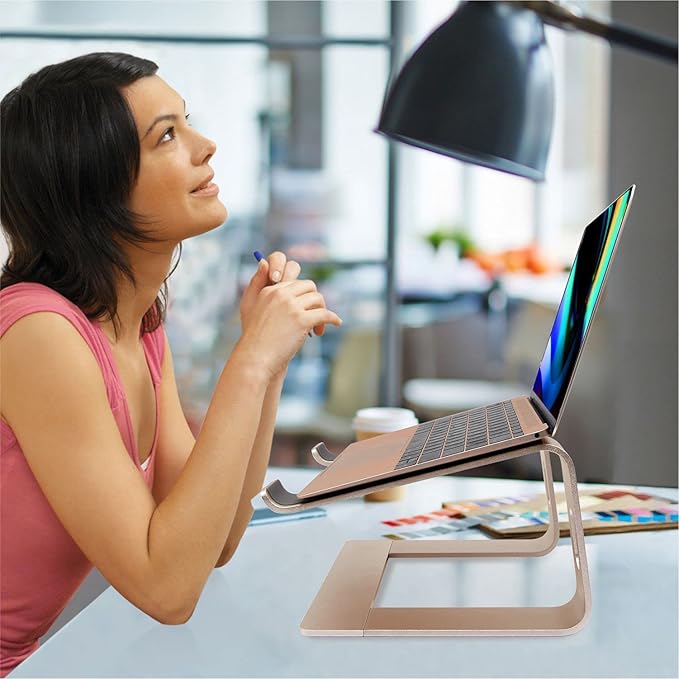 Ergonomic Aluminum Laptop Stand - Detachable Mount Compatible With MacBook Pro/Air, HP, Lenovo, Samsung, Huawei - All 10-17.3" Laptops (Gold)