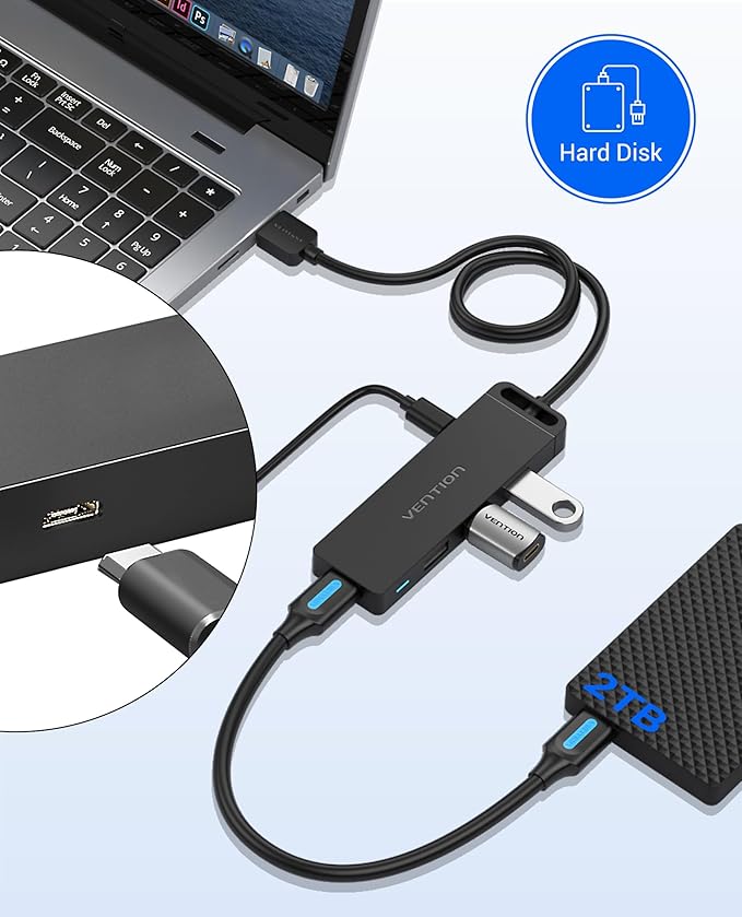 VENTION USB Hub 3.0 Splitter with 3FT Extension Long Cable 4-Port Ultra-Slim Multiport Expander for Desktop, PC, Laptop, Surface Pro, PS4, Flash Drive, Mobile HDD