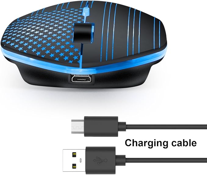 Rechargeable Wireless Mouse, Backlit Powered by Li-Polymer Battery, Optical Sensor, Nano USB Receiver,3 Stages DPI Speed, 4 Buttons for PC, Laptop, Tablet, MacBook etc. (Flag Illuminating)