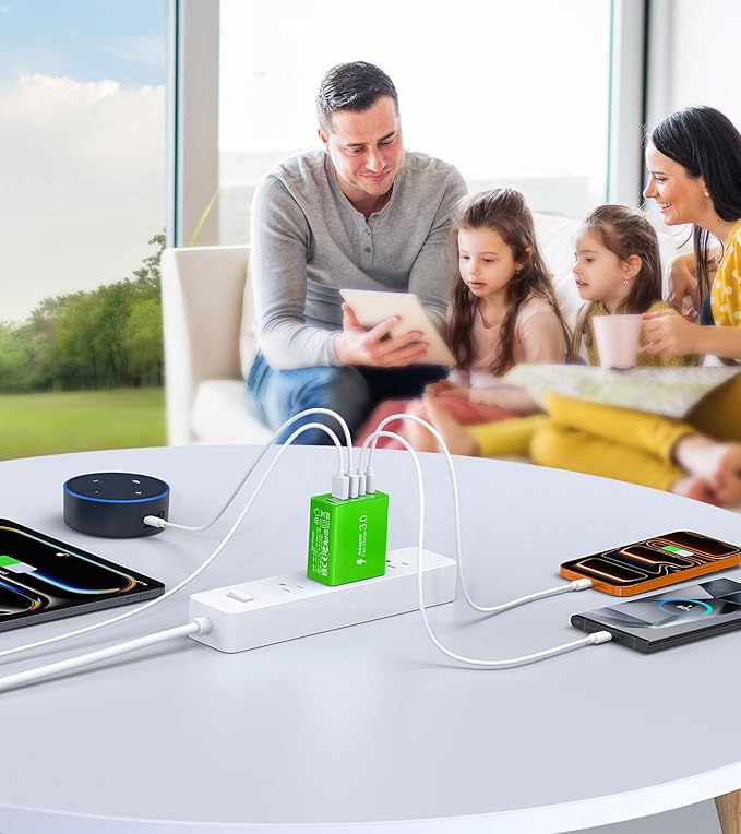 USB C Wall Charger, 50W USB C Charger Block 5-Port PD Fast Charging Blocks,USB A Multiport Plug Brick Cube,Dual Type C Power Adapter for iPhone 17/16/15/14/13/Pro,iPad,Samsung,for Switch（Green 2-Pack）