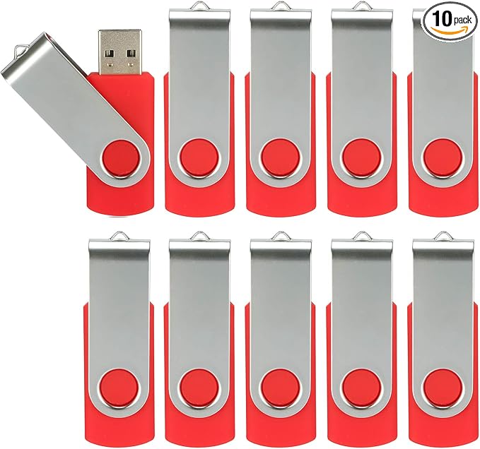 10pcs 4GB USB Flash Drives USB 2.0 Thumb Drive Bulk Pack Swivel Memory Stick 4 GB Fold Storage Jump Drive Zip Drive, 10 Pack Red