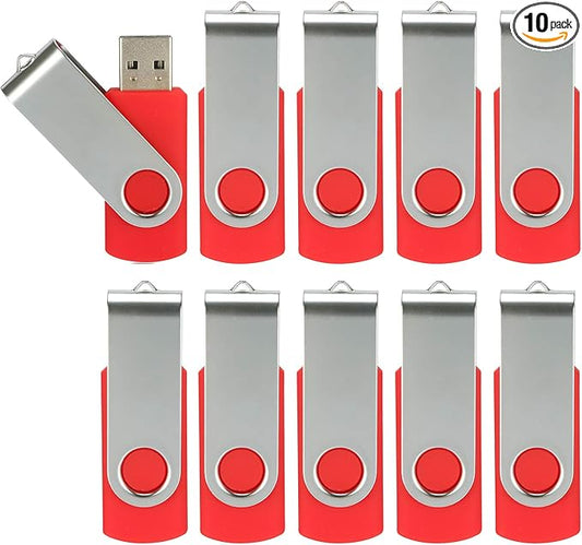 10pcs 16GB USB Flash Drives USB 2.0 Thumb Drive Bulk Pack Swivel Memory Stick 16 GB Fold Storage Jump Drive Zip Drive, 10 Pack Red