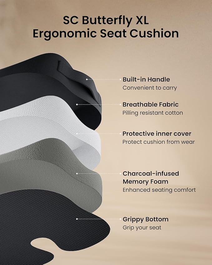 ProtoArc Extra Large Seat Cushions for Office Chairs, Ergonomic Memory Foam Seat Cushion for Home, Extra Cover, Car Seat Cushions for Driving, Pressure Relief Pad for Sciatica - Black