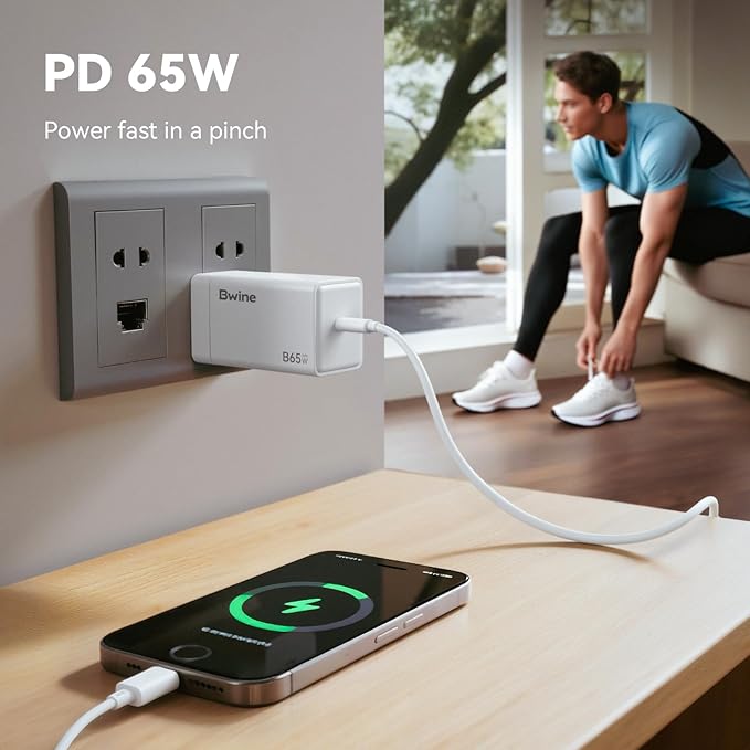 Bwine 65W Phone Charger, GaN Charging Blocks, Compatible with Drone, iPhone 17/Pro,Galaxy S24,Note 20/10+, iPad and More(2X Adapter)