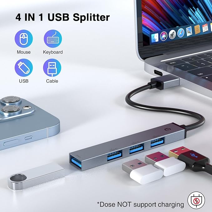 TOTU USB Hub, USB Multiport Adapter, 4-Port USB 3.0 Hub, Ultra-Slim Multi USB Splitter for Laptop, Xbox, Flash Drive, Console, HDD, Printer, Camera, Keyborad, Mouse, and etc.