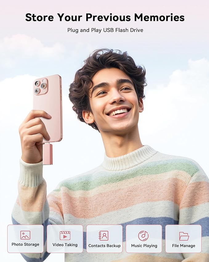 MFi Certified Flash Drive for iPhone 512GB, 3 in 1 Type-C USB Memory Stick Thumb Drive for Photos Videos, High Speed External Memory Storage Photo Stick for iPhone iPad Android PC (Rose Pink)