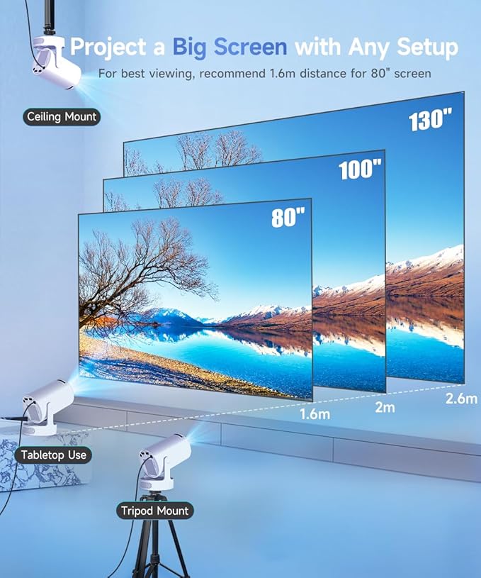 Mini Projector with WiFi 6 and Bluetooth 5.4, Portable Projector 4K support, 5w Soundbase Speaker, Auto Vertical Keystone 180°Rotatable Smart Proyector for Movie Home Outdoor HY300Pro+