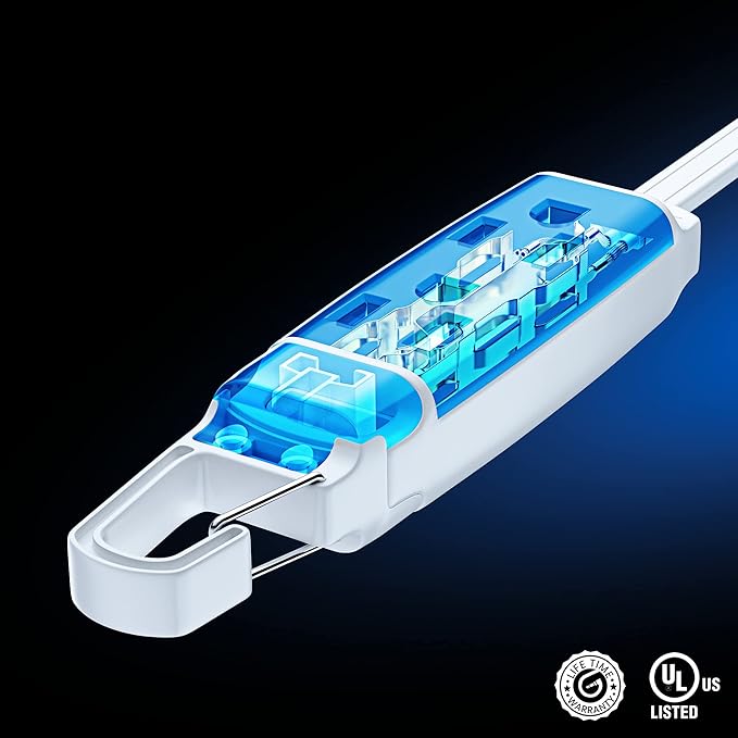 Maximm 360° Rotating Flat Plug Extension Cord with a Removable Hook, White Extension Cord 10 ft (16 Gauge) UL Certified