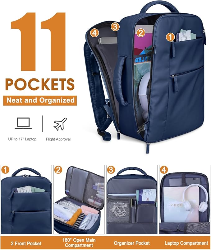 Capolo Travel Backpack for Women Men Waterproof Laptop Backpack Airlines Approved Carry On Backpack Bag Computer Backpack for Business, Work, Traveling Fits 17 Inch Laptop(Dark Blue)