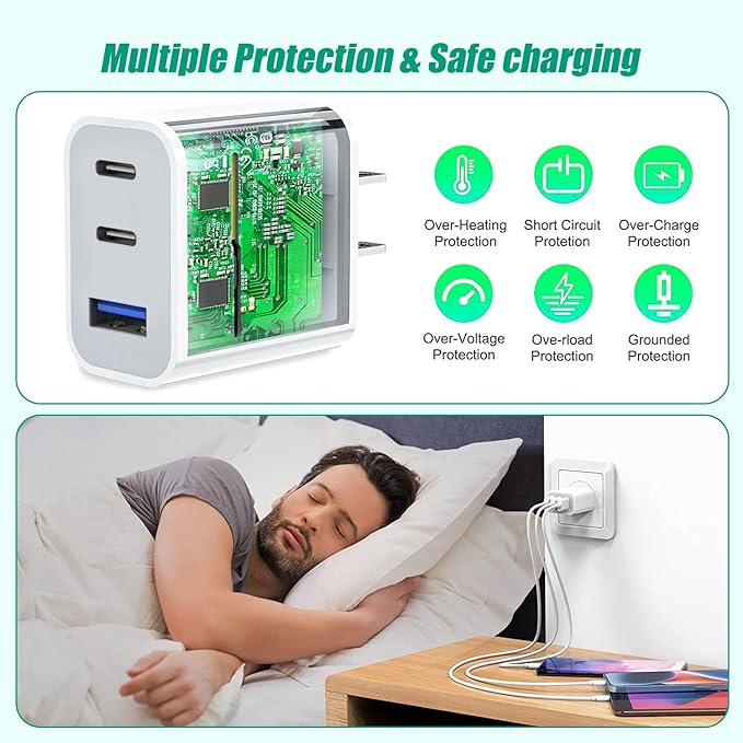 [3Pack] iPhone 17 16 15 Fast Charger Block 35W 3-Port Fast USB C Charger Block Multiport Double Port PD+QC Wall Plug Compatible with iPhone 17/17 Pro/16 ProMax/16 Plus/iPhone 15/15Pro/15 ProMax/14/13