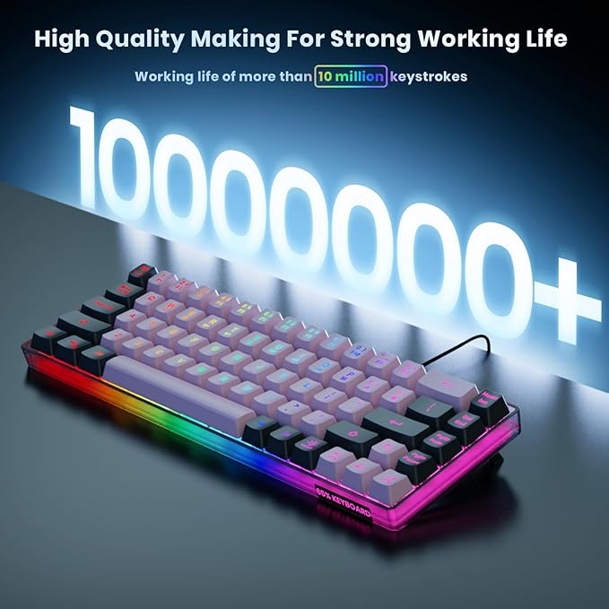 65% Wired Gaming Keyboard, LED Backlit, Ultra-Compact Anti-Ghosting No-Conflict 68 Keys Membrane Gaming Wired Keyboard for PC Laptop Windows Gamer(Pink-Black)