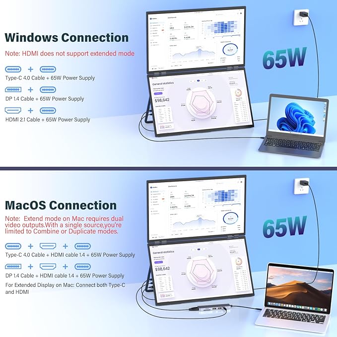 InnoView 23.8" 4K Dual Mnonitor Built-in Speakers UHD 3840x2160 Dual Screen Monitor 100% sRGB 315°Adjustable Foldable Monitor for Laptop MacBook Windows with DP Type-C HDMI (No Driver Needed)