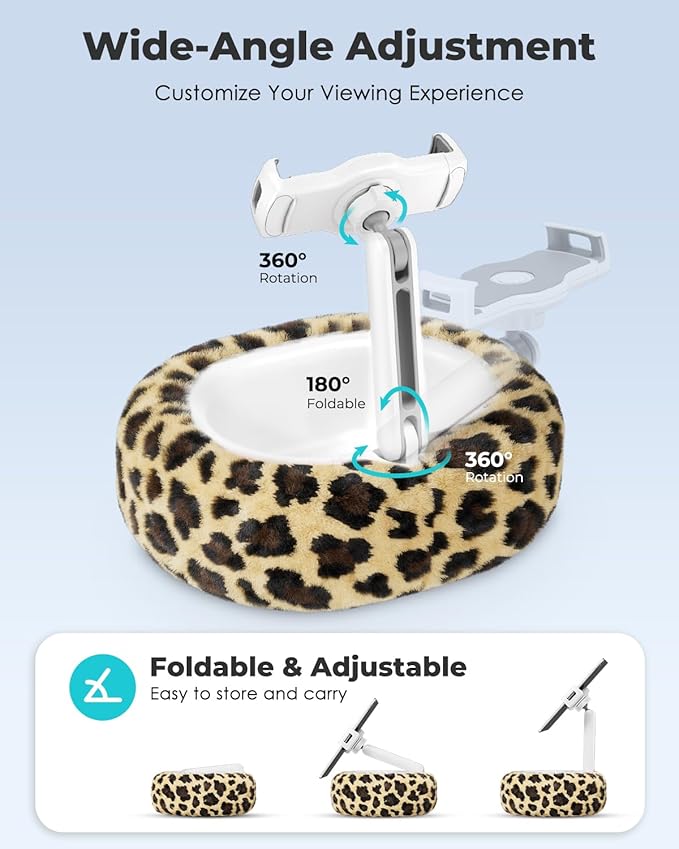 Viozon Tablet Pillow Stand,Kindle Pillow Stand, Compatible with 4-11" Tablet/Phone with Small Bowl, Kindle Holder Accessories,Idea for Reading and Video Watching On Bed,Leopard