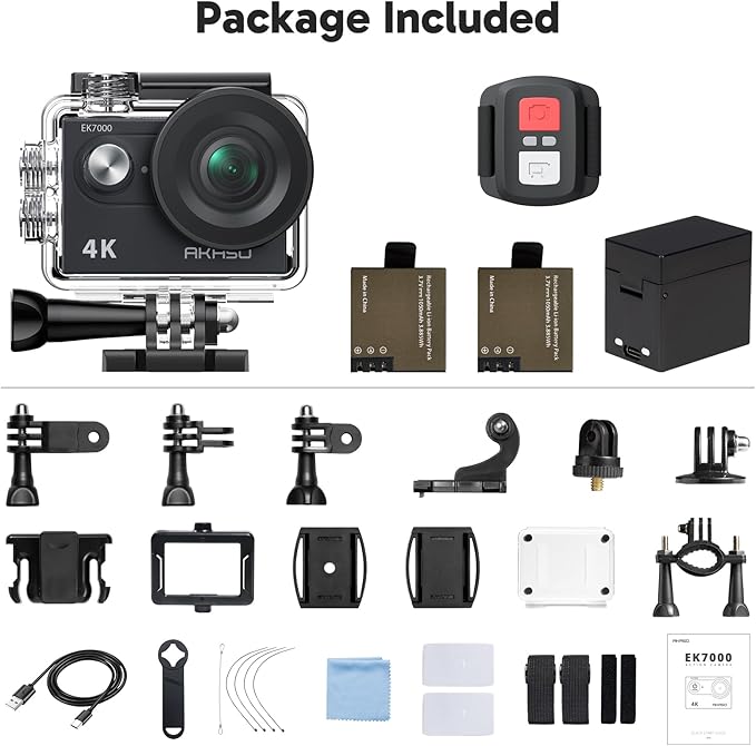 AKASO EK7000 4K30fps Action Camera with EIS Ultra HD 20MP 131ft Waterproof Underwater Camera with 4X Zoom Remote Control with Accessories Kit