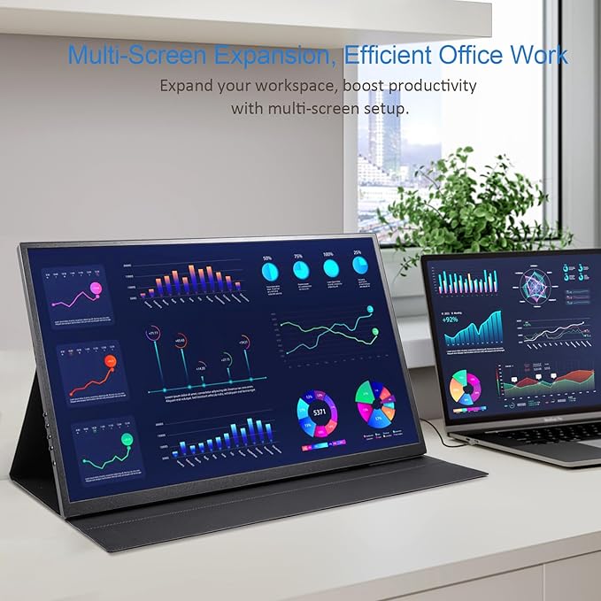 Portable Monitor, 1080P FHD 100Hz IPS Screen, 125% sRGB HDMI USB-C External Monitor for Laptop PC, Travel Second Display with Kickstand Case (18.5‘’)