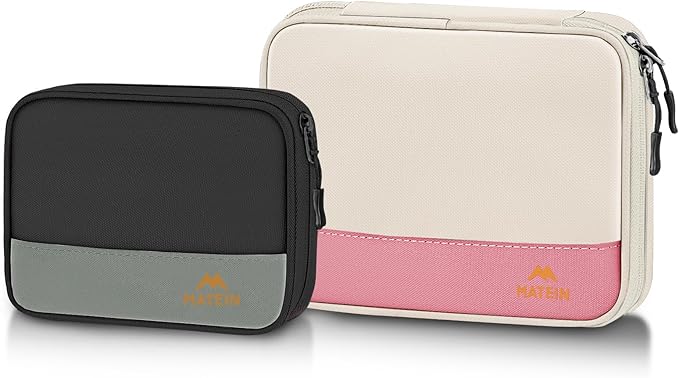 MATEIN Tech Organizer Travel Case 2 Pack, Water Resistant Charging Cord Organizer for Travel Accessories, Portable Electronics Bag for Purse, Cable, Earphone & Wireless Mouse, Gifts for Women & Men