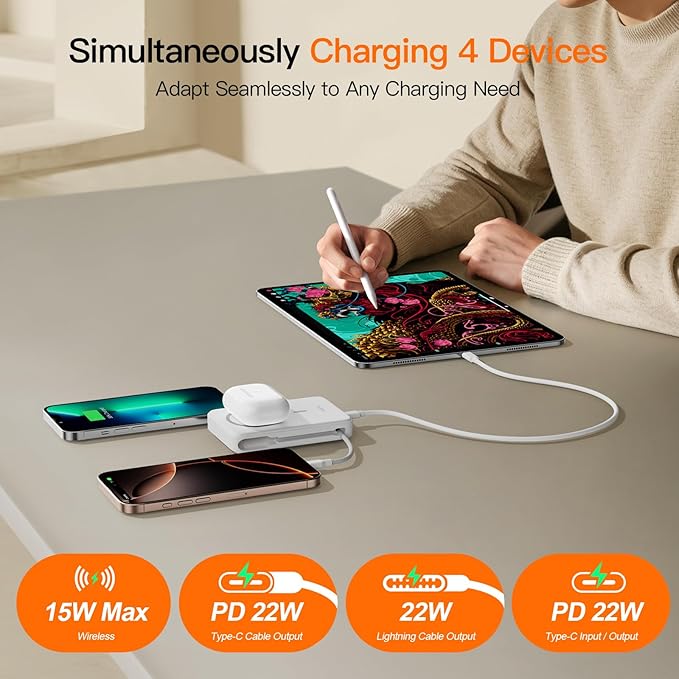 2025 Magnetic Battery Pack 16800mAh Mobile Power Bank, Portable Charger with Foldable Stand and Built-in Cable, 20W USB-C Fast Charging, Suitable for iPhone 17/16/15/14/13/12 Series