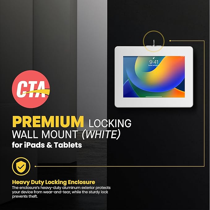 CTA Digital Wall Mount for iPad, iPad Pro, iPad Air, Tablet - White - 11" Screen Support