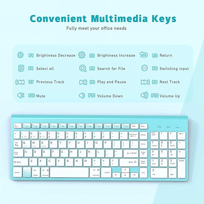 JOYACCESS Wireless Bluetooth Keyboard for Mac,Ergonomic Multi-Device Keyboard with Number Pad, Compatible with MacBook Pro/Air, iMac,iPhone,iPad, iOS, Android, Windows, Turquoise