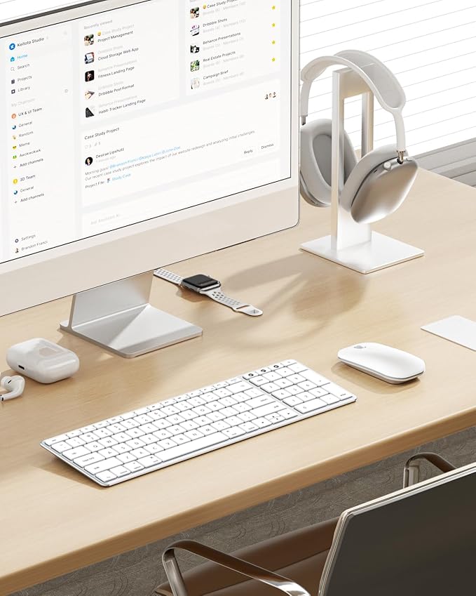 seenda Bluetooth Keyboard and Mouse for Mac, SKM64-2 Multi-Device Rechargeable Slim Wireless Keyboard Mouse Stainless Steel Full Size, Compatible with MacBook Pro/Air, iPad, Mac - White Silver