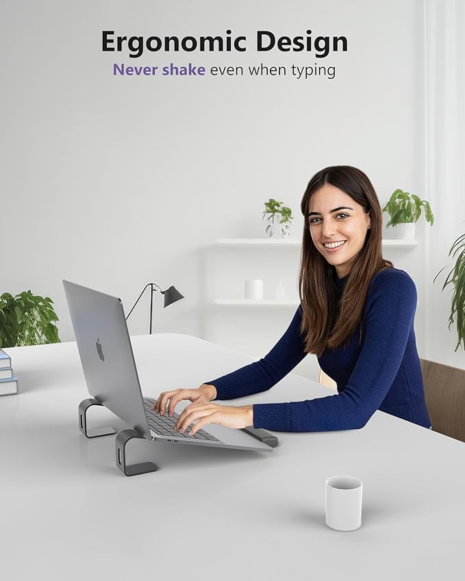 Aluminum Laptop Stand, Notebook Stand with Wrist Rest, Ergonomic Detachable Laptop Mount, Computer Stand Compatible with 10-17'' All Laptops Such as MacBook Air Pro/HP/Dell/Lenovo, Black