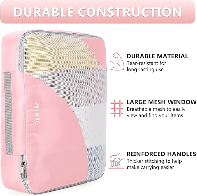 8 Set Packing Cubes for Travel, Gifts for Women Mom,Anti-Tearing Suitcase Organizer for Luggage with Shoe & Hanging Toiletry Bag,OlarHike Vacation Essentials & Accessories for Cruise Ship,Dream Pink
