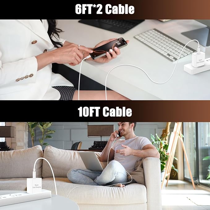 iPhone 17 16 Pro Max Charger Fast Charging, 45W Super Fast USB C Chargers for iPhone 16 (6FT+6FT+10FT) Type C Chargers Cord with Fast Charger Block for iPhone 17/16/15 Series/iPad/ GalaxyS24