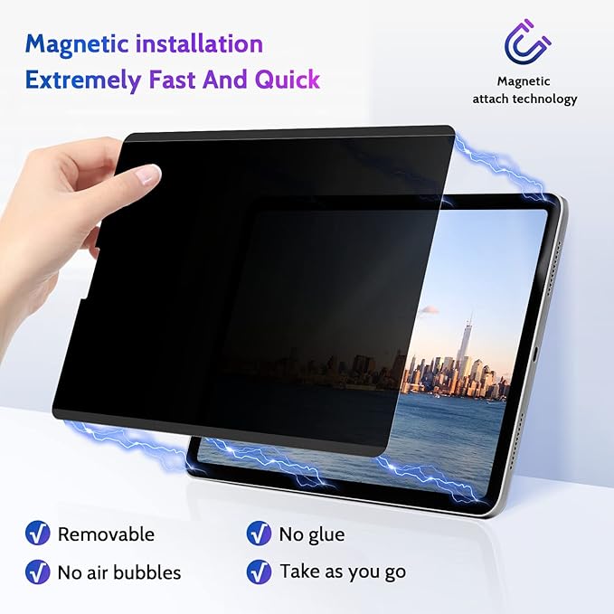 Magnetic Privacy Screen Protector for iPad Air 5th 4th Generation & iPad Pro 11(2018-2022), Removable Anti Blue Light Glare Spy Private Filter, Black Security Screen
