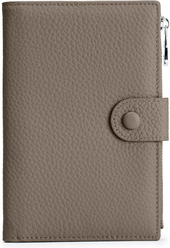 Leather Passport Wallet for Women, Slim RFID Blocking Passport Holder, Compact Travel Wallet with Zippered Coins Pocket and SIM Slots, Ladies Passport Cover