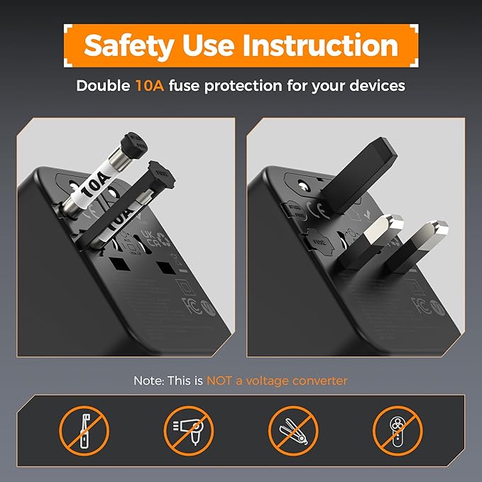 TTESSAN Universal Travel Adapter, International Power Adapter with 4 USB Ports (2 USB C), Travel Plug Adaptor Worldwide for US to Europe UK France Germany Spain Ireland Australia Japan (Type C G A I)