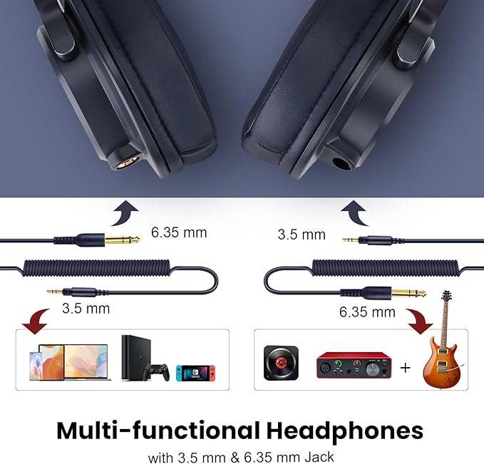 OneOdio A71 Hi-Res Studio Recording Headphones - Wired Over Ear Headphone with SharePort, Monitoring Mixing Foldable Headset with Stereo Sound, 3.5/6.35MM Jack for PC Computer DJ Guitar-Navy Blue
