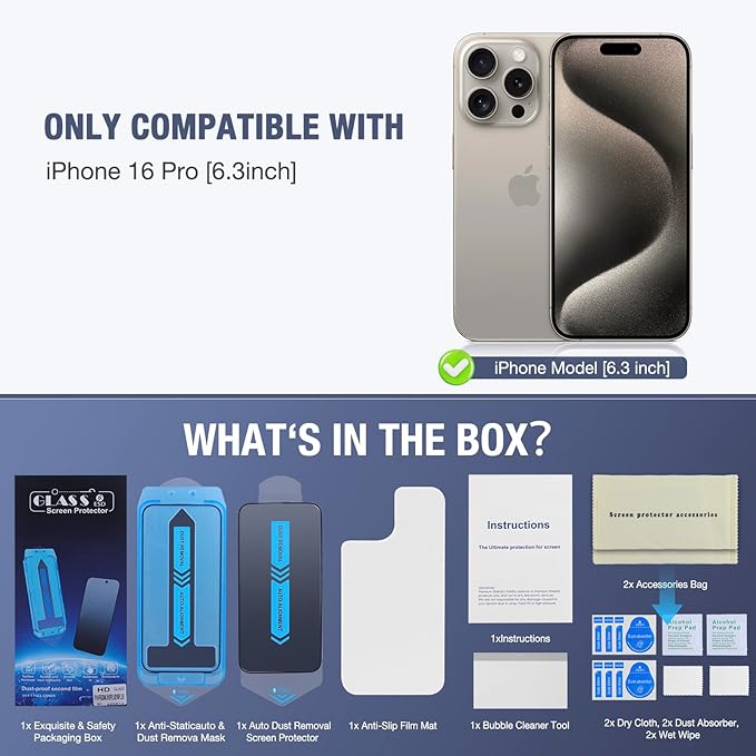 2-Pack Matte Privacy Screen Protector for iPhone 16 Pro, Anti-Glare Display Filter, No Bubbles, High Definition Clear, Easy Installation