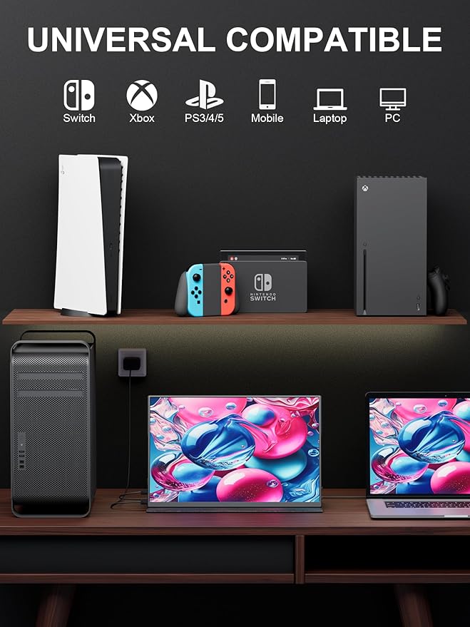 4K Portable Monitor, 14.5" IPS Laptop Screen, Slim Lightweight 1500:1 Dual USB C HDMI Gaming Display with Speakers, Travel Monitor for PC Phone PS5/4 Xbox Switch