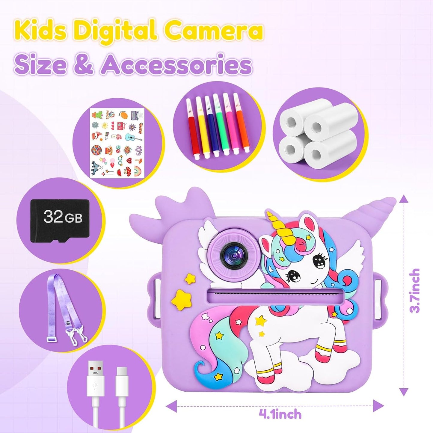 OTJ Kids Camera Instant Print - Selfie Children Digital Camera Toy That Print Photos Christmas Birthday Gifts for Ages 3-12, 4 5 6 7 8 9 10 Year Old Girls Toddler, Travel Portable Video Cameras