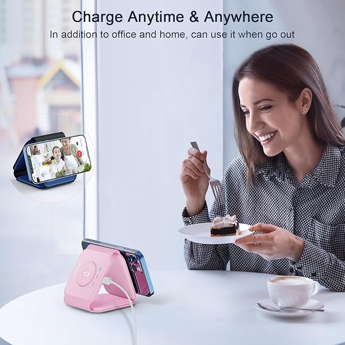 Wireless Charger 3 in 1,RTOPS Magnetic Travel Wireless Charging Station Multple Devices,GaN 3 in 1 Charging Station,Compatible for iPhone16/15/14/13/Pro/Max,iWatch,AirPods4/3/2/Pro(Adapter Includes)