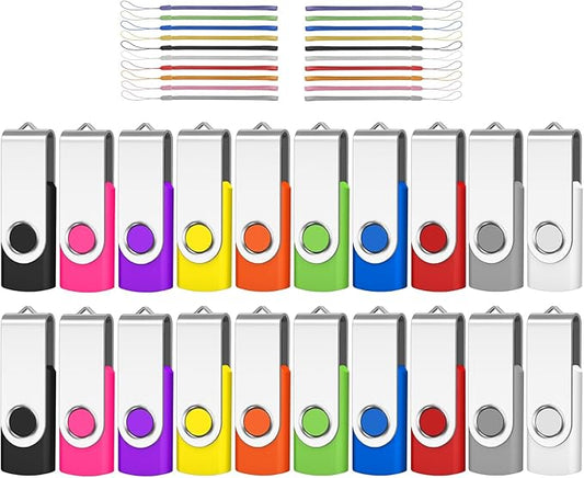 AreTop 20PCS 2GB Flash Drive Pack, USB 2.0 Wholesale Swivel Thumb Drive Bulk Pendrive USB Memory Stick Swivel Jump Drive for Data Storage (2GB,20 Pack Mix Color)