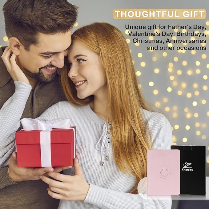 Airtag Passport Holder for Women Men Travel, Real Leather Passport Wallet, Handmade Passport Cover Case with Airtag Slot, Travel Must Haves Essentials Accessories Birthday Gift(Crazy Horse,Light Pink)