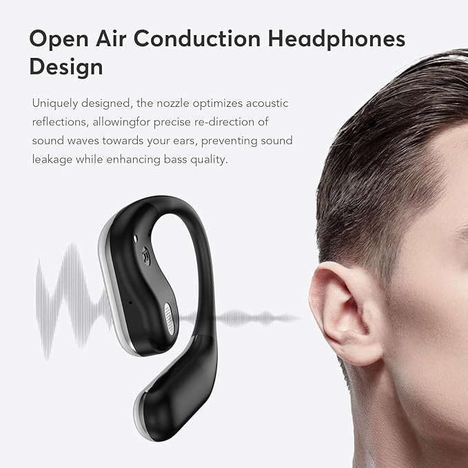 EUQQ Open Ear Bluetooth 5.4 Earbuds, Wireless Headphones Sport Over Earphones Built-in Mic with Ear Hooks, 50H Playtime Ear Buds Fast Charging, IPX7 Waterproof for Running/Workout, Black