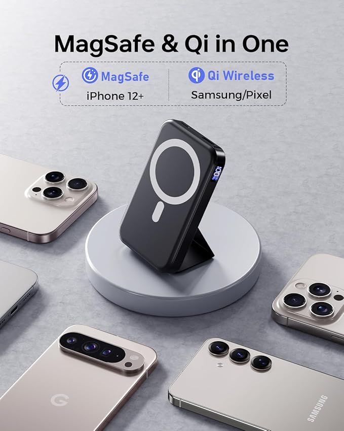 Wireless Power Bank, 10000mAh Foldable Magnetic Portable Charger, USB-C 20W Fast Charging for Magsafe Battery Pack, Compatible for iPhone 17/16/15/14 All Series