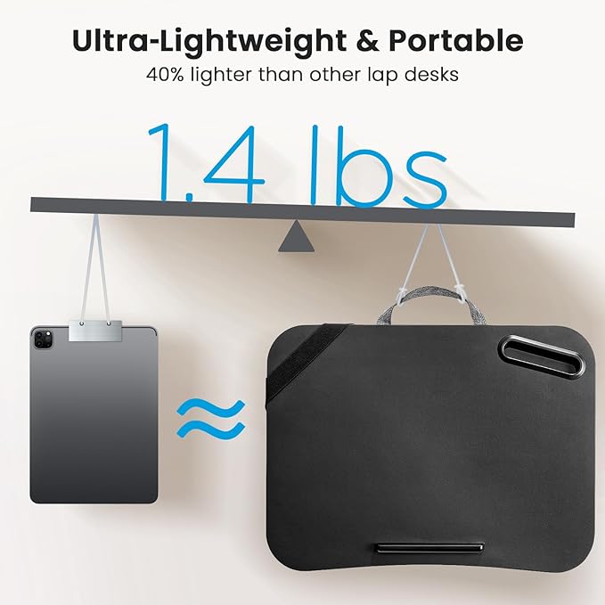 HUANUO Laptop Lap Desk, Fits up to 15.6-Inch Laptops and Tablets, Portable Lap Desk with Cushion, Phone Holder and Storage Bag, Black Lapdesk for Home Office or Dormitory