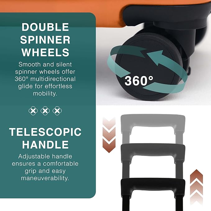 Luggage Sets 3 Piece, 22 Inch Carry on Luggage and 24 Inch Suitcases with Wheels Spinner, Durable Hard Shell Suitcase Set, Expandable Travel Suitcase, Orange