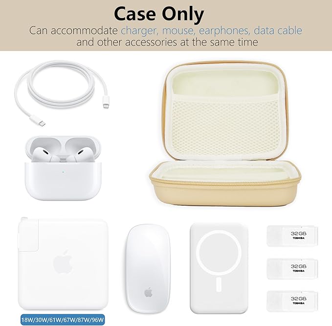 Charger Case for Macbook, Portable Tech Electronic Organizer Bag,Travel Storage Pouch for Laptop Accessories, MacBook Power Adapter, Charging Cords, USB Drives, Power Bank (Light Khaki, L)