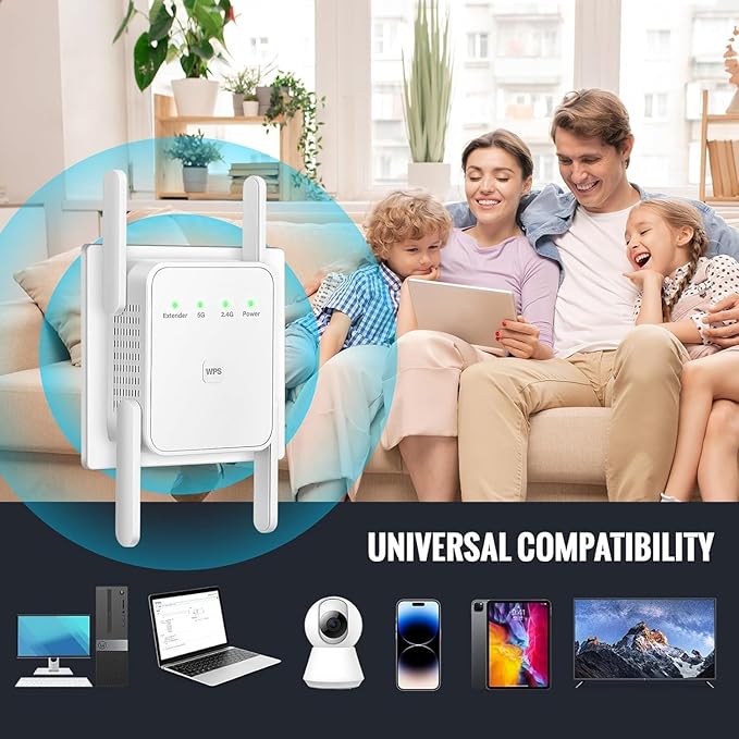 WiFi Extender Signal Booster-WiFi Extender 1200Mbps Dual Band (5GHz/2.4GHz) 360 Full CoverageUp to (4000 sq.ft) and 35 Devices 1-Tap Setup, WiFi Repeater with Ethernet Port