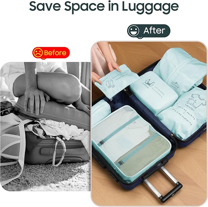 8 Set Packing Cubes for Travel Essentials - Luggage Organizer Bags with Hanging Toiletry & Shoe Bag for Suitcase, Travel Cubes for Packing