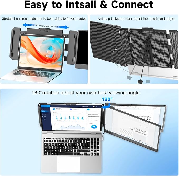 KEFEYA Laptop Screen Extender, 14" Portable Monitor for Laptops 13-17", 1080P FHD IPS Monitor Extender for Laptop with USB-C/HDMI Port, Plug n Play for Windows/Chrome/Mac/Switch/PS5