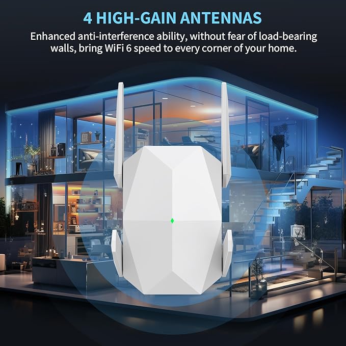 2025 AX3000 WiFi 6 Range Extender, WiFi Extender Signal Booster with Gigabit Ethernet Port, Dual Band (2.4G&5.8G) WiFi Repeater Cover to 13888sp.ft, Faster Speed and Wider Cover, Quick Setup (White)